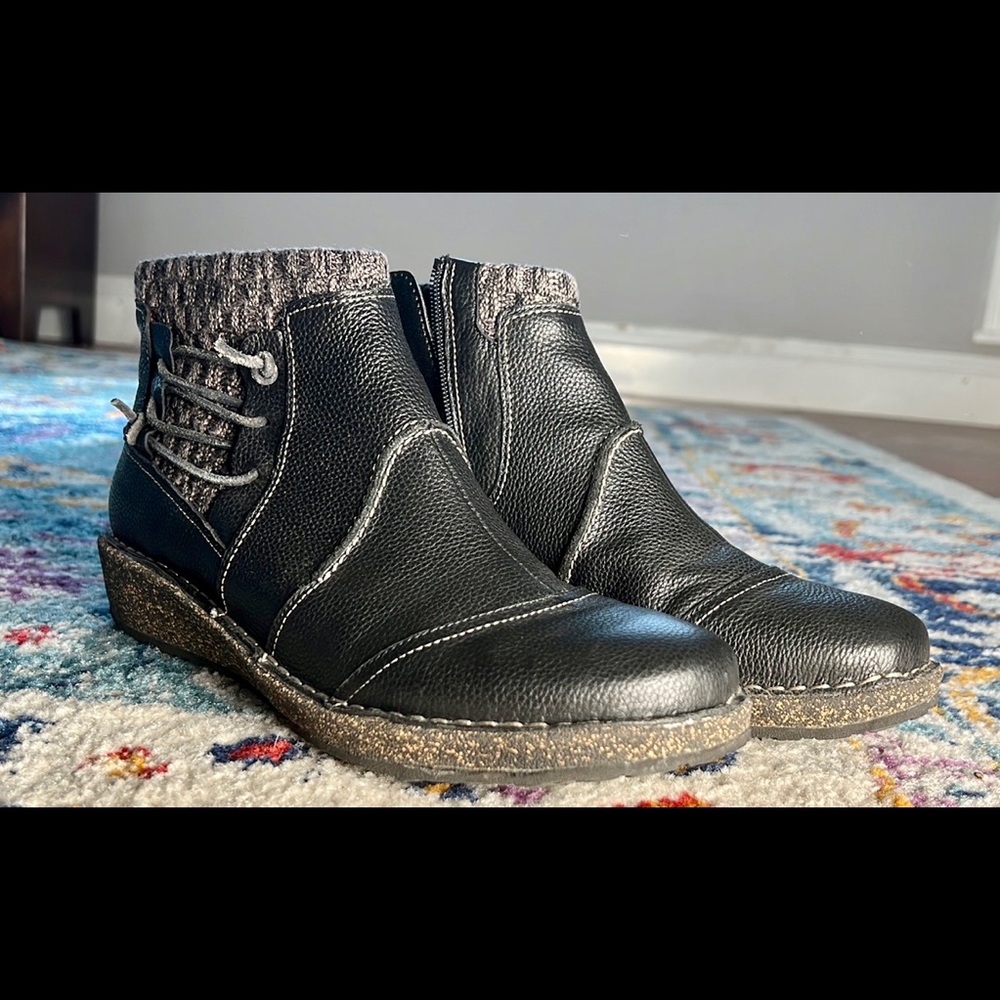 Aetrex Tessa Short Sweater Side Zip Ankle Boots Bootie Black Leather Size 10